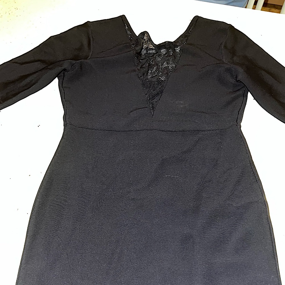 Black BCBG bodycon dress with lace details